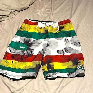 Billabong Board Shorts Flowers Rasta Stripes Men's Size 32